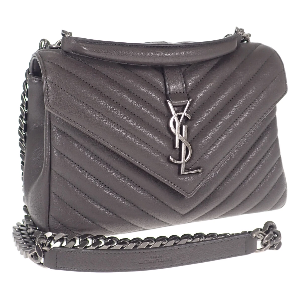 SAINT LAURENT Monogram College 2way Bag 487213 Calfskin Gray Ex