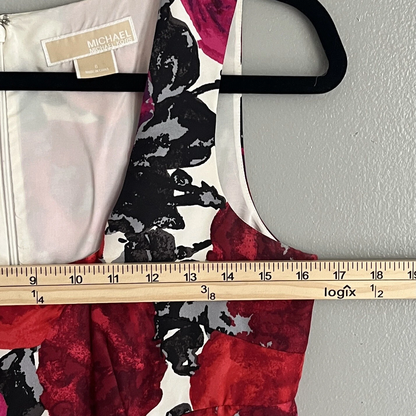 Abito Michael Kors seta floreale rosa rosso tubino sopra il ginocchio foderato senza maniche 6