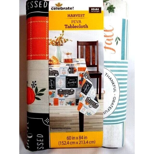 Harvest Patchwork PEVA Tablecloth Pumpkin Truck 60 x 84-in Fall Holiday Kitchen - Image 2 of 3