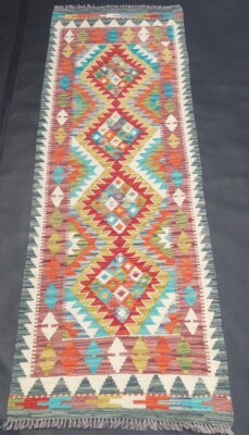 Tribal Handarbeit Afghan/Türkischer Läufer Kelim Teppich, Wolle Azteken Teppich, Größe 197x69 CM
