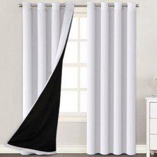 Full Blackout Curtains 2-Pack, 52W x 108L, White Front with Black Lining