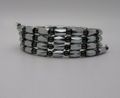 Therapeutic Silver Hematite Magnetic Bead Wrap Bracelet/ Necklace; Handmade 24''