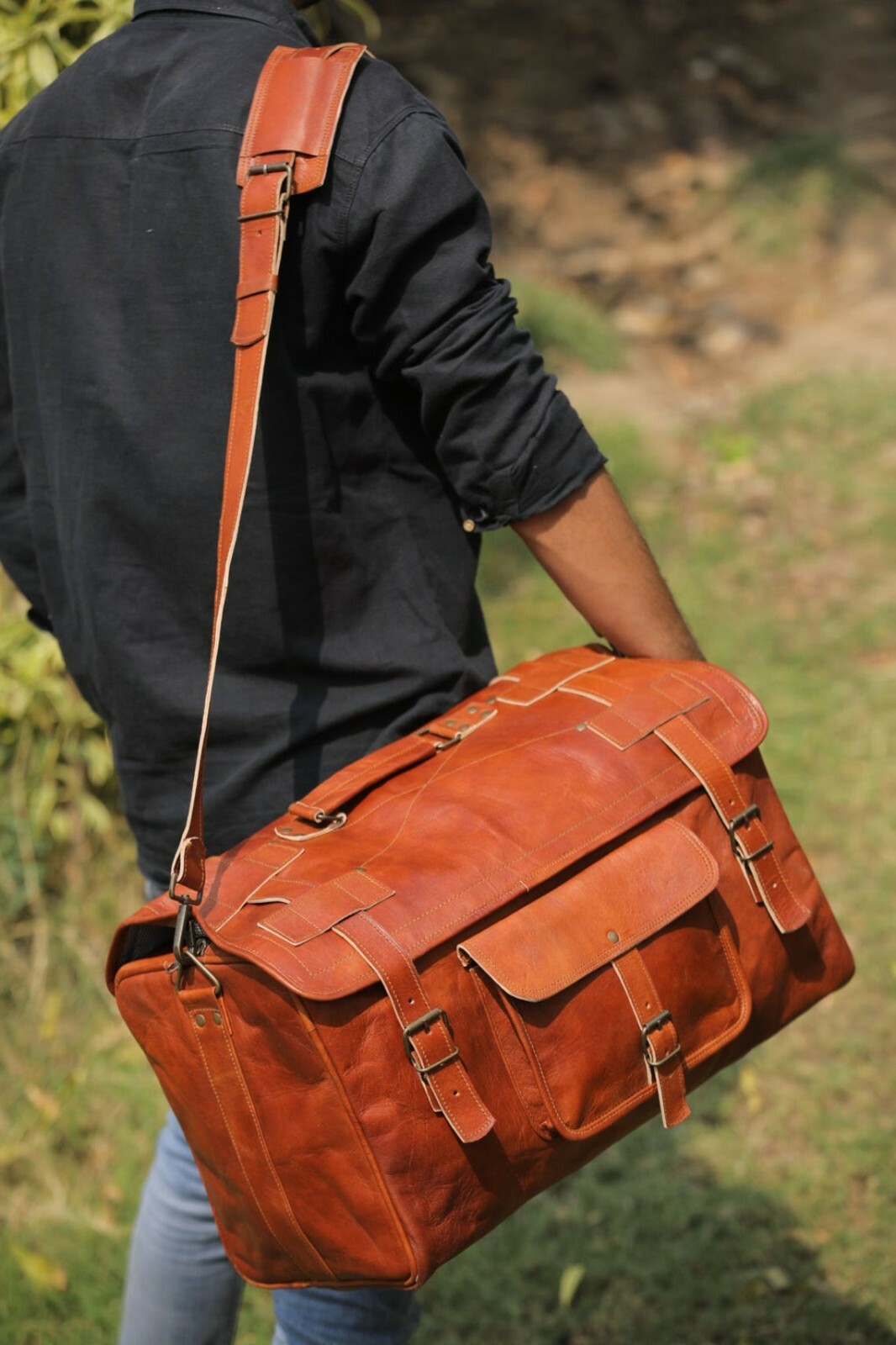 20Men's Leather Handmade Vintage Duffle Luggage Weekend Gym Overnight Travel Bag