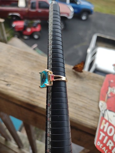24k Emerald Cut Natural Aquamarine Ring 18k Gold Overlay - Picture 4 of 9