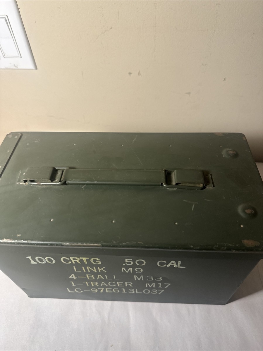 US Military Ammo Empty Metal Box Can 100 Cartridges Cal .50 Link