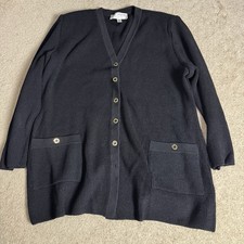 St John Sport Essentials Marie Gray Womens Wool Blend Jacket Button Large Black