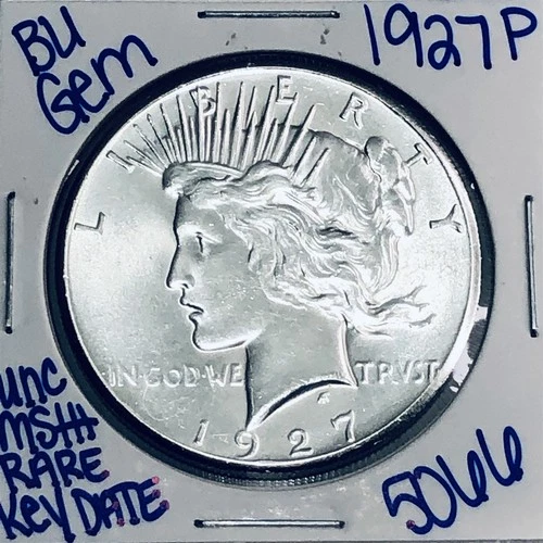 1927 P BU UNCIRCULATED SILVER PEACE DOLLAR AUTHENTIC U.S.MINT COIN KEY DATE 5066
