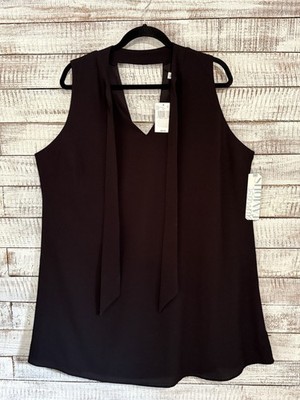 NWT Almost Famous Black V Neck Key Hole Sleeveless Top Neck Tie Sz 2X