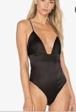 SKIVVIES by For Love Lemons Scorpio Bodysuit Black Satin L Large New