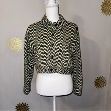 Zebra Zigzag Distressed Black/Beige Denim Shacket Shirt/Jacket Ladies Small