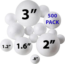 500 Pack Ultimate Foam Balls Set   Large, Medium, Small Sizes - round Craft Ball