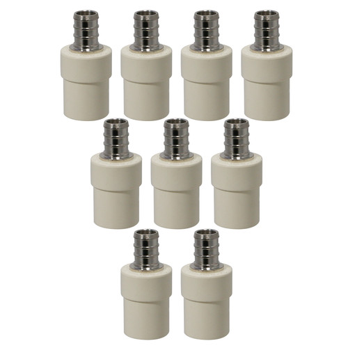 10 Pack XFITTING 1/2" Pex B x 1/2" CPVC Transition Coupling, Lead Free Brass