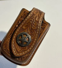 Handtooled Western Cowboy Belt Pouch Leather Loop Holster Cell Phone Case Holder