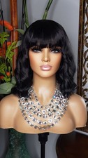 New Short Black Wavy Bob Bang Style Full Cap Wig Womens Fashion Hair Wigs