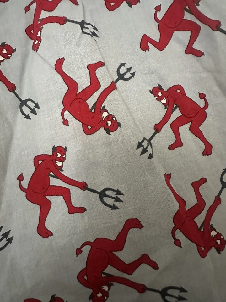 Pantalones de pijama vintage antiguos azul marino para hombre XL estampado de diablo rojo Y2K años 2000 ropa de dormir salón Foto 3 de 4