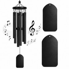 Black 6 Tube Deep Tone Wind Chime Outdoor Memorial Garden Patio Yard Decor