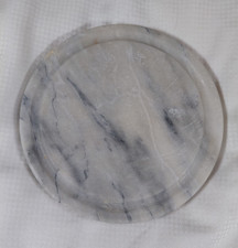 Round White/Gray Marbled Marble Serving Tray, Polished Raised Edge, 7 1/2 in