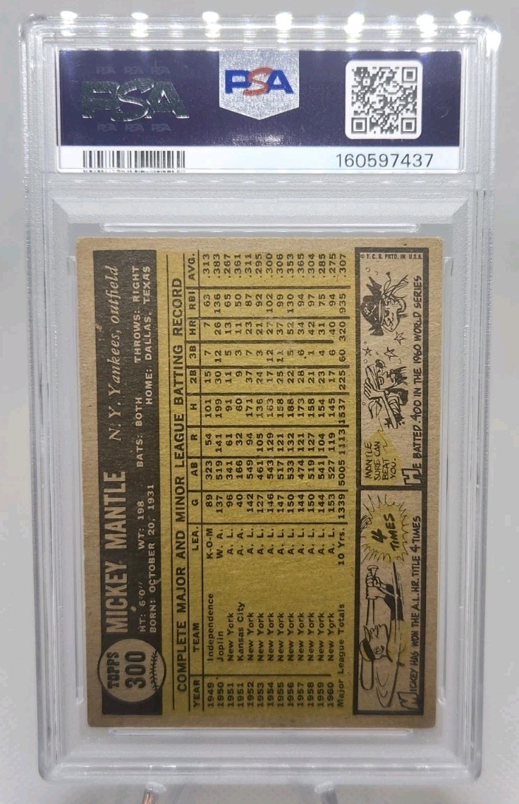 1961 Topps #300 Mickey Mantle Nicely Centered PSA 4 view 2