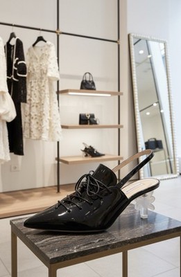simone rocha Pumps Slingback Leder schwarz Absatz Plexi Blume Gr.40 Luxus Chic sehr guter Zustand