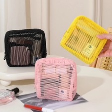 Mesh Cosmetic Bag Square Portable Zipper Storage Mini Lipstick Toiletry Case