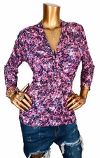 Bold Elements L Top Stretch Tie Dye Floral Prints Sheer Mesh Shell Blouse Soft