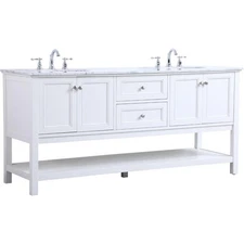 Elegant Decor Metropolis 72" Double Sink Marble Top Bathroom Vanity in White