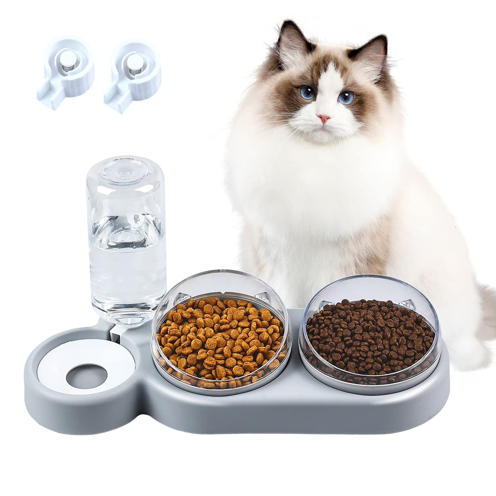 Set Ciotole Gatto 3 in 1 Rialzate | Dispenser Acqua Automatico 500ml