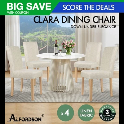 ALFORDSON 4x Dining Chairs Cafe Kitchen Chair Retro High-Back Wood Fabric Beige - image 1 of 4