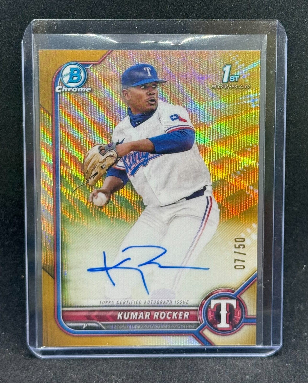 2022 Bowman Draft 1st Chrome Kumar Rocker Gold Wave Refractor Auto CDA-KR 7/50