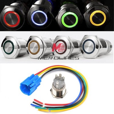 19mm 12V Waterproof Metal 5Pin ON-OFF Maintained Push Button Switch Connector *h