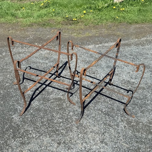 Pair VTG Folding Iron Garden Table Bases Rustic Farmhouse Architectural Salvage