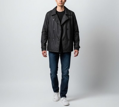 Levi's Pertex 163 Jacke Herren M Zweireihig Gepolstert Polo Kragen Schwarz