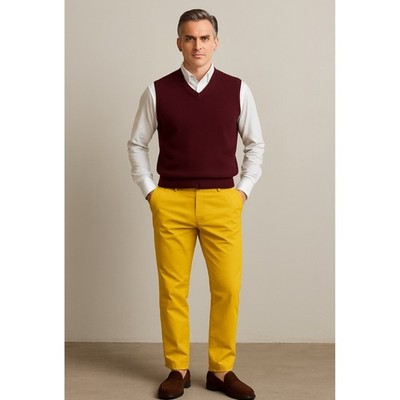 31 PAR SIMONS Organic Cotton Twill Chinos Yellow Mens Size 34x32 Straight Leg