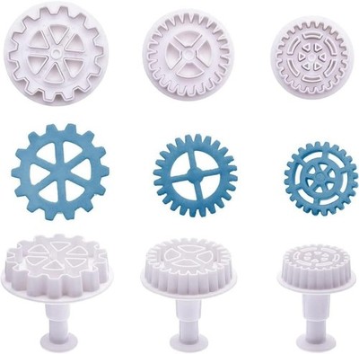 3Pcs Gear Cookie Cutters, Steampunk Cogs Plunger Mold, 3D Gear Cookie Stamp M...
