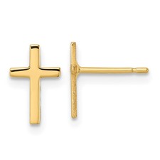 14k Yellow Gold Polished Cross Post Stud Earrings 0.39 Inch
