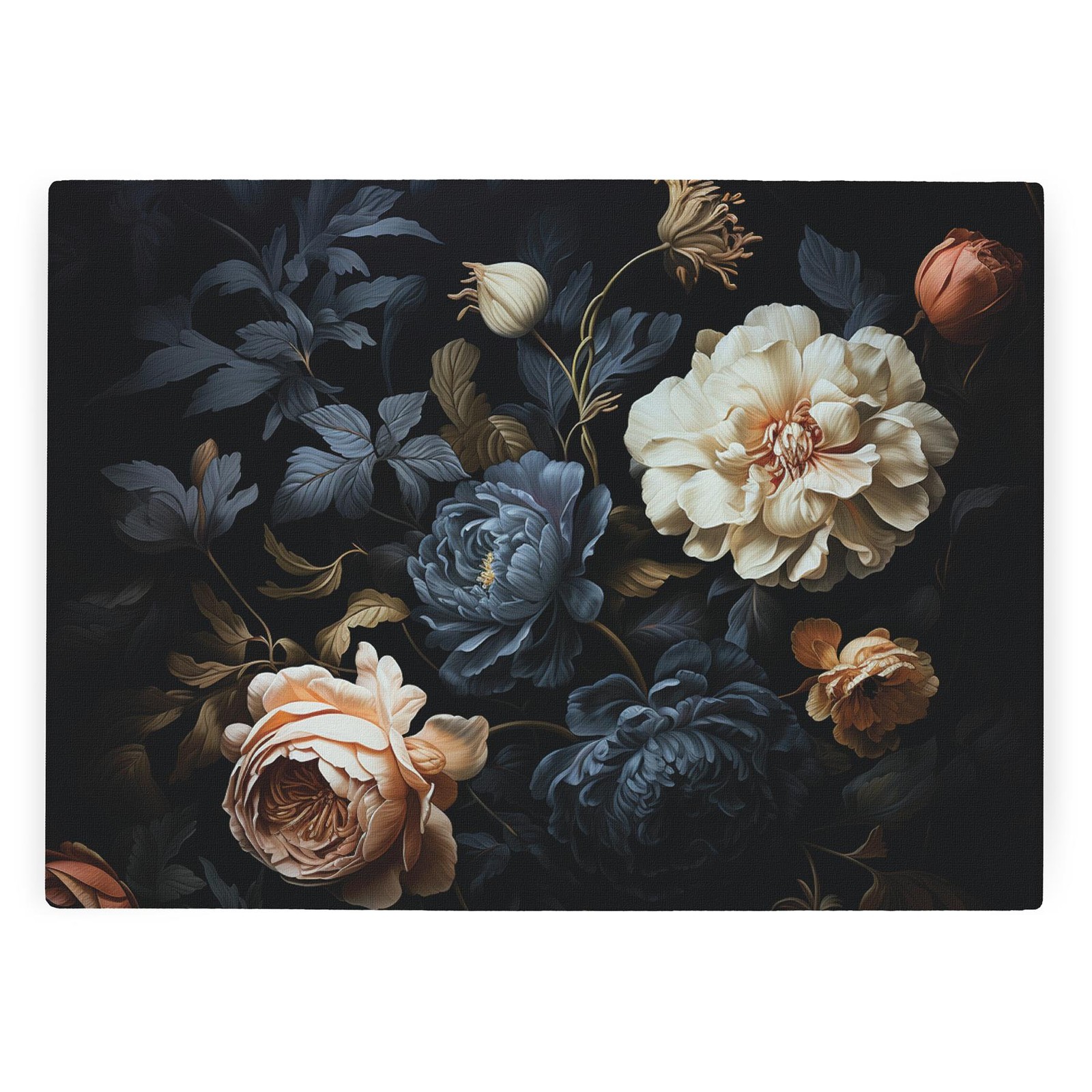 Blue Dark Floral Large Glass Worktop Protector - Garden Flowers Kitchen Gifts