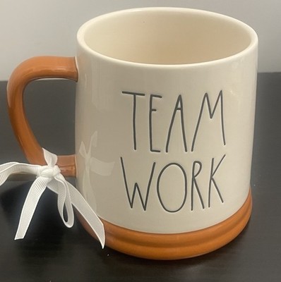Rae Dunn Peanuts Snoopy Ceramic Mug Orange Handle + Base Team Work Theme