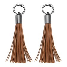 2Pcs Leather Keychain Tassels, Women Tassel Bag Charm, Deep Brown
