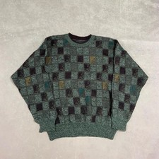 Vintage Knitted Jumper Abstract Patterned Grandad Knit Sweater Men's L