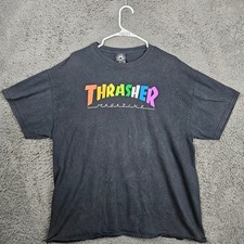 Thrasher Magazine Rainbow Logo Black T-Shirt Mens XL Skateboarding San Francisco