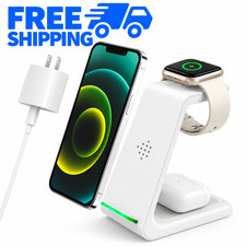 White Wireless Charging Station, 3 in 1 Fast Desk Charging Station