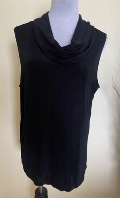 West End Black Sleeveless Stretch Slinky Cowl Neck Side Slits Top Blouse XL