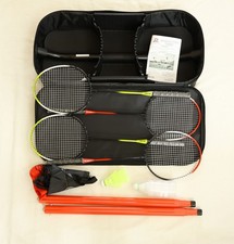 Zume Games Portable Badminton Set 4 Rackets 2 Shuttlecocks Free Standing Base