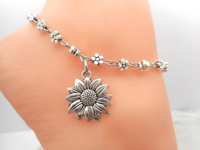 Sunflower Anklet Ankle Bracelet Silver Plated NEW