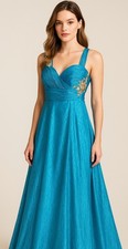 Cache Silk Embellished Beaded Gown Dress Long Teal Gold Prom 8 Leopard Print