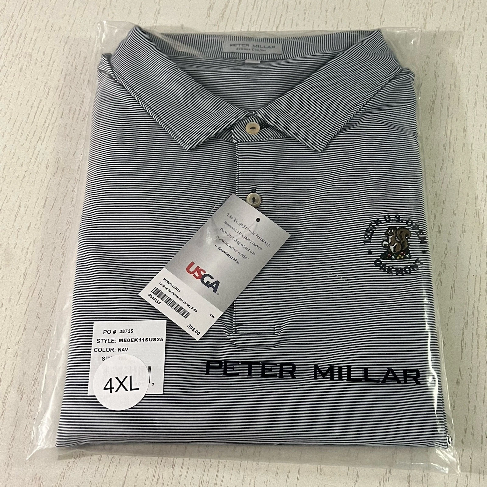 Peter Millar Polo Shirt Mens 4XL Summer Comfort 125 US Open Golf Navy Striped