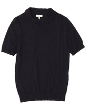 REISS Womens Short Sleeve Polo Neck Jumper Sweater UK 10 Small Navy Blue CB08