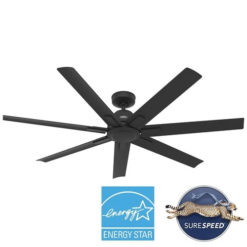 60" Hunter Downtown Matte Black Damp Ceiling Fan with Wall Control - Picture 3 of 10