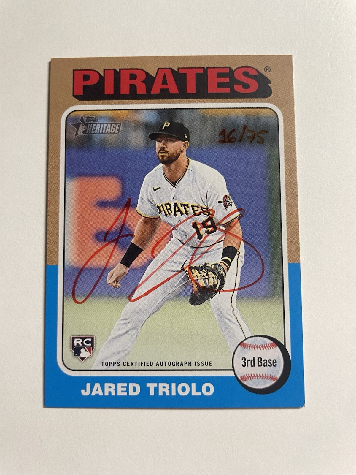 2024 Topps Heritage Jared Triolo RC REAL ONE RED INK AUTO #d/75  Pirates 