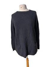 Kenar Womens Medium 2-Ply Cashmere Ribbed Pullover Sweater Zip Back Gray Pockets